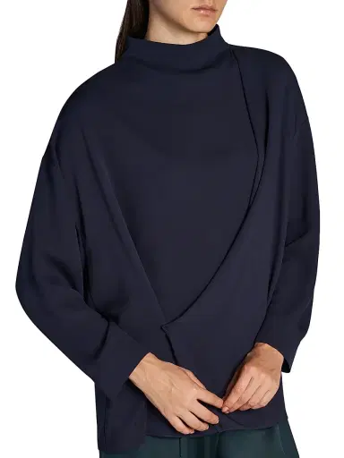 Giorgio Armani Women's Draped Silk Blouse - Solid Medium Blue | Thumbnail 6 Giorgio Armani Women's Draped Silk Blouse - Solid Medium Blue | Thumbnail 6