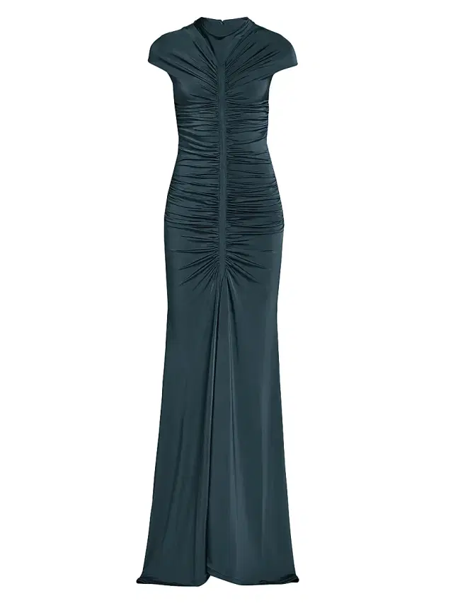 Women's Ruched Jersey Gown - Green