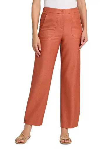 Giorgio Armani Women's Silk-Wool Straight-Leg Trousers - Solid Dark Orange - Size 12 | Thumbnail 3