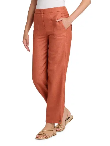 Giorgio Armani Women's Silk-Wool Straight-Leg Trousers - Solid Dark Orange - Size 12 | Thumbnail 4