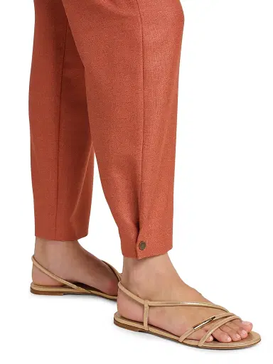 Giorgio Armani Women's Silk-Wool Straight-Leg Trousers - Solid Dark Orange - Size 12 | Thumbnail 6