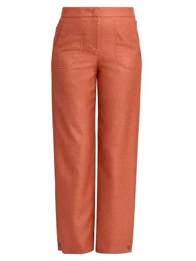 Giorgio Armani Women's Silk-Wool Straight-Leg Trousers - Solid Dark Orange - Size 12 | Thumbnail 1