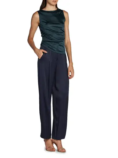 Giorgio Armani Women's Silk Straight-Leg Pants - Solid Medium Blue - Size 8 | Thumbnail 2 Giorgio Armani Women's Silk Straight-Leg Pants - Solid Medium Blue - Size 8 | Thumbnail 2