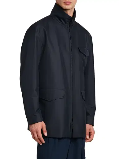 Giorgio Armani Men's Stand-Collar Silk-Blend Peacoat - Solid Blue - Size 42 | Thumbnail 4 Giorgio Armani Men's Stand-Collar Silk-Blend Peacoat - Solid Blue - Size 42 | Thumbnail 4
