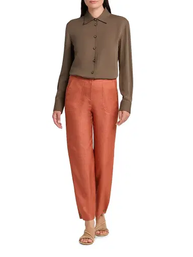 Giorgio Armani Women's Silk Button-Front Blouse - Solid Light Pastel Brown - Size 12 | Thumbnail 2 Giorgio Armani Women's Silk Button-Front Blouse - Solid Light Pastel Brown - Size 12 | Thumbnail 2