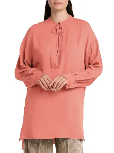 Giorgio Armani Women's Silk Tieneck Tunic Blouse - Solid Dark Orange | Thumbnail 3 Giorgio Armani Women's Silk Tieneck Tunic Blouse - Solid Dark Orange | Thumbnail 3