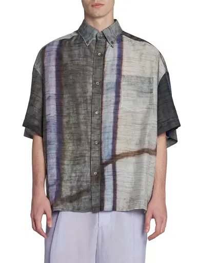 Giorgio Armani Men's Abstract-Print Cotton-Silk Shirt | Thumbnail 3