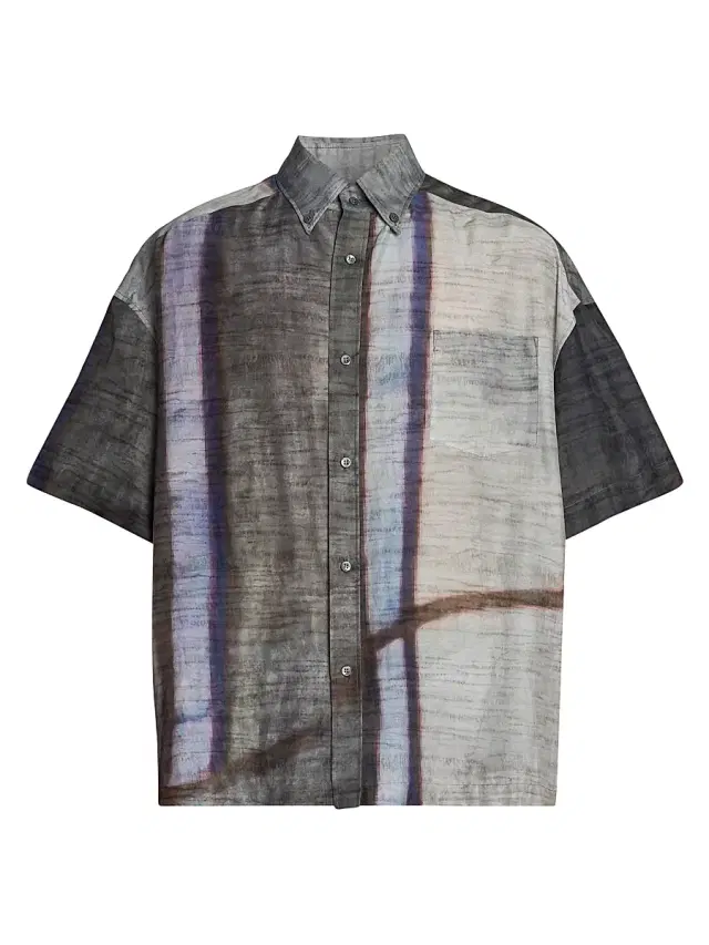 Men's Abstract-Print Cotton-Silk Shirt - Solid Medieval