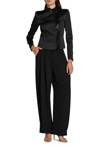 Giorgio Armani Women's Silk Straight-Leg Pants - Solid Black | Thumbnail 2 Giorgio Armani Women's Silk Straight-Leg Pants - Solid Black | Thumbnail 2