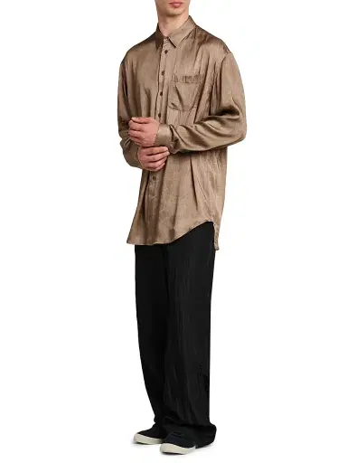 Giorgio Armani Men's Dyed Satin Pocket Shirt - Raw Umber - Size 17.5 | Thumbnail 2