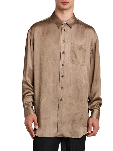 Giorgio Armani Men's Dyed Satin Pocket Shirt - Raw Umber - Size 17.5 | Thumbnail 3