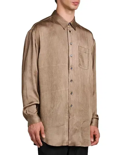 Giorgio Armani Men's Dyed Satin Pocket Shirt - Raw Umber - Size 17.5 | Thumbnail 4