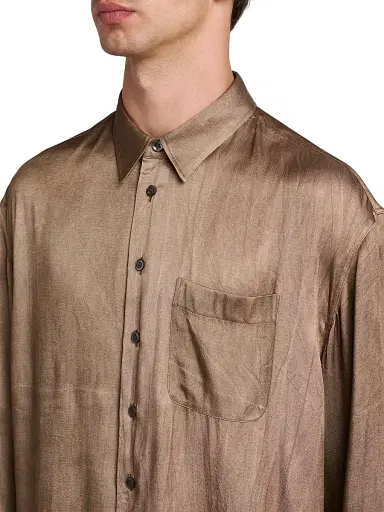 Giorgio Armani Men's Dyed Satin Pocket Shirt - Raw Umber - Size 17.5 | Thumbnail 6