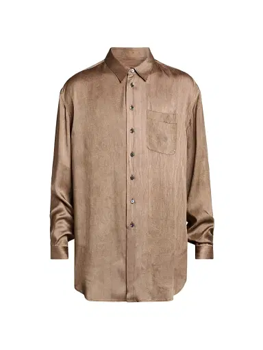 Giorgio Armani Men's Dyed Satin Pocket Shirt - Raw Umber - Size 17.5 | Thumbnail 1