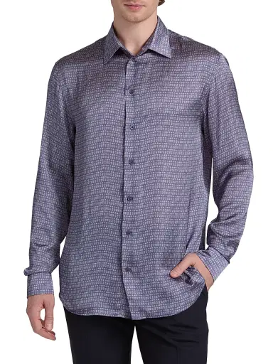 Emporio Armani Men's Geometric Sport Shirt - Periwinkle - Size XL | Thumbnail 3 Emporio Armani Men's Geometric Sport Shirt - Periwinkle - Size XL | Thumbnail 3
