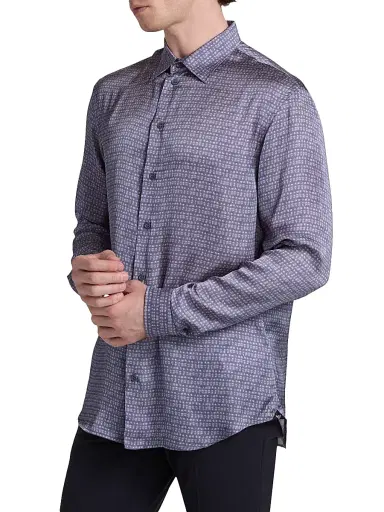Emporio Armani Men's Geometric Sport Shirt - Periwinkle - Size XL | Thumbnail 4 Emporio Armani Men's Geometric Sport Shirt - Periwinkle - Size XL | Thumbnail 4