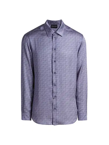 Emporio Armani Men's Geometric Sport Shirt - Periwinkle - Size XL | Thumbnail 1 Emporio Armani Men's Geometric Sport Shirt - Periwinkle - Size XL | Thumbnail 1