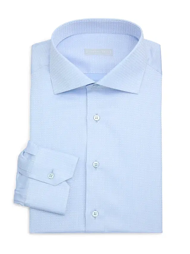 Stefano Ricci Men's Geometric Circle Cotton Dress Shirt - Light Blue