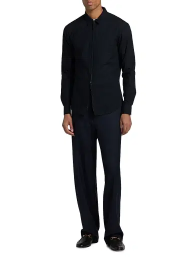 Giorgio Armani Men's Solid Seerscucker Cotton Zip-Front Shirt | Thumbnail 2