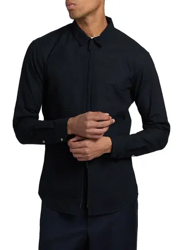 Giorgio Armani Men's Solid Seerscucker Cotton Zip-Front Shirt | Thumbnail 3