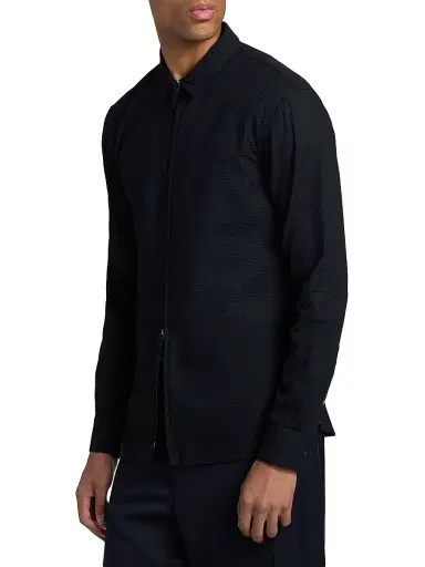 Giorgio Armani Men's Solid Seerscucker Cotton Zip-Front Shirt | Thumbnail 4