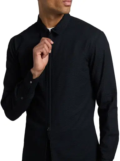 Giorgio Armani Men's Solid Seerscucker Cotton Zip-Front Shirt | Thumbnail 6