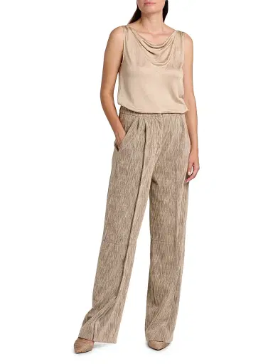 Giorgio Armani Women's Textured Cotton-Blend Trousers - Solid Light Pastel Brown | Thumbnail 2