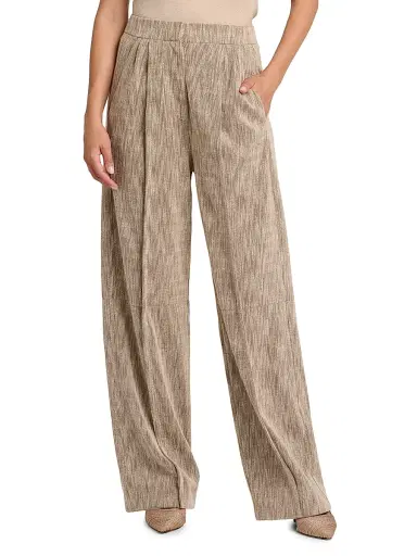 Giorgio Armani Women's Textured Cotton-Blend Trousers - Solid Light Pastel Brown | Thumbnail 3