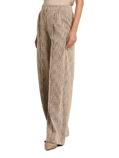 Giorgio Armani Women's Textured Cotton-Blend Trousers - Solid Light Pastel Brown | Thumbnail 4