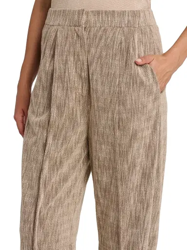 Giorgio Armani Women's Textured Cotton-Blend Trousers - Solid Light Pastel Brown | Thumbnail 6