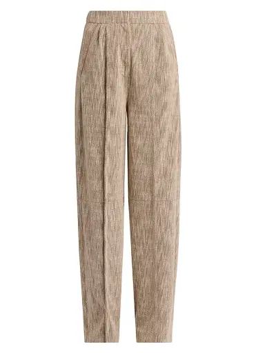 Giorgio Armani Women's Textured Cotton-Blend Trousers - Solid Light Pastel Brown | Thumbnail 1