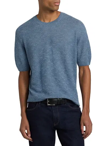 Giorgio Armani Men's Cashmere-Hemp-Silk Sweater - Light Blue Melange - Size 42 | Thumbnail 3