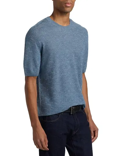 Giorgio Armani Men's Cashmere-Hemp-Silk Sweater - Light Blue Melange - Size 42 | Thumbnail 4