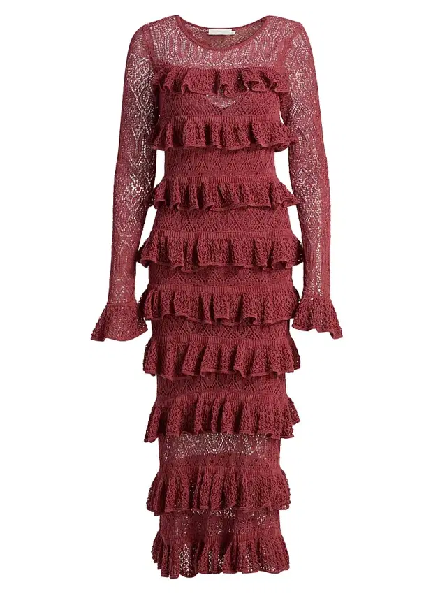 Zimmermann Women's Wanderlust Lace Frill Midi-Dress - Lipstick