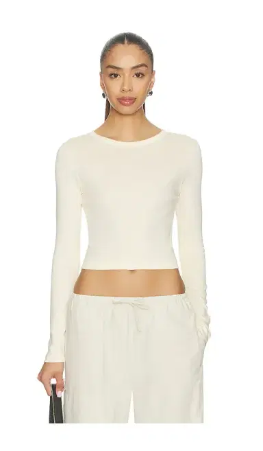 Enza Costa Supima Baby Rib Long Sleeve Cropped Top | Thumbnail 1 Enza Costa Supima Baby Rib Long Sleeve Cropped Top | Thumbnail 1