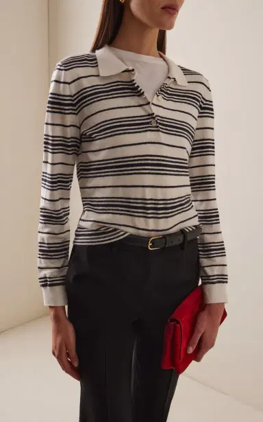 Frame The Striped Linen Polo Shirt | Thumbnail 3