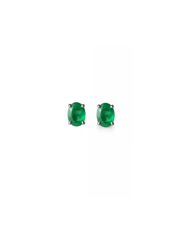 Wish Fine Jewelry 2.17ct Emerald 18K Gold Oval Stud Earrings