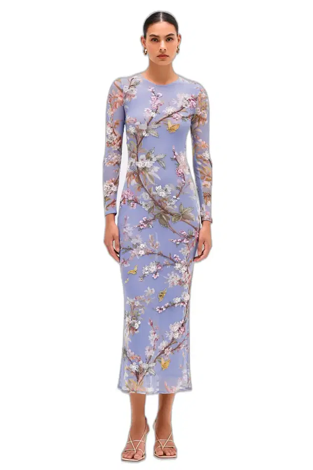 DELICATA EMBROIDERED TULLE MIDI DRESS