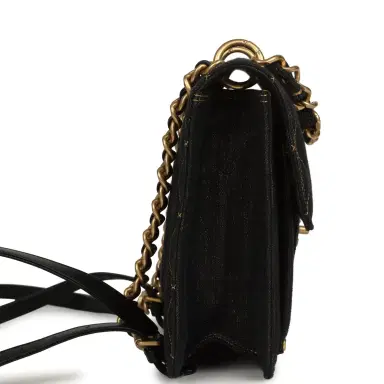Chanel Chanel Double You Flap Backpack Black Denim Antique Gold Hardware | Thumbnail 3