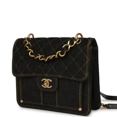 Chanel Chanel Double You Flap Backpack Black Denim Antique Gold Hardware | Thumbnail 5