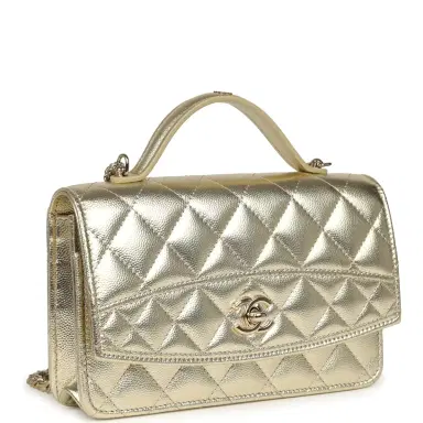 Chanel Chanel Trendy Top Handle Wallet On Chain WOC Metallic Gold Shiny Caviar Light Gold Hardware | Thumbnail 2