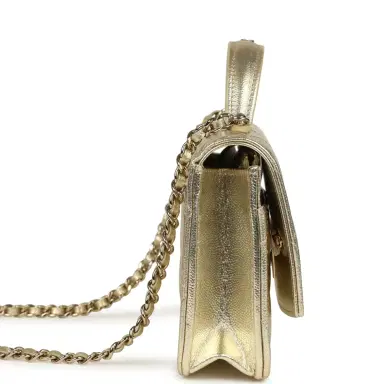Chanel Chanel Trendy Top Handle Wallet On Chain WOC Metallic Gold Shiny Caviar Light Gold Hardware | Thumbnail 3