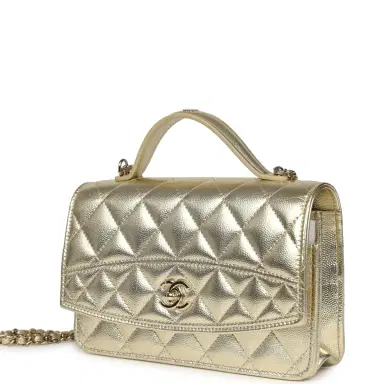 Chanel Chanel Trendy Top Handle Wallet On Chain WOC Metallic Gold Shiny Caviar Light Gold Hardware | Thumbnail 5
