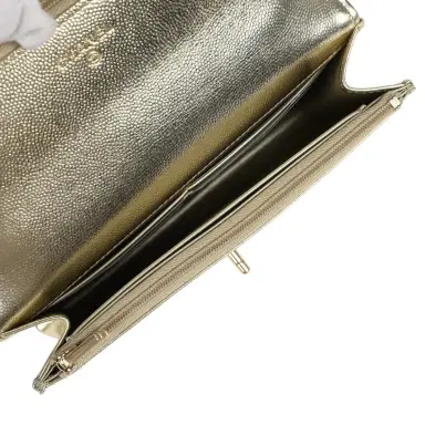 Chanel Chanel Trendy Top Handle Wallet On Chain WOC Metallic Gold Shiny Caviar Light Gold Hardware | Thumbnail 9