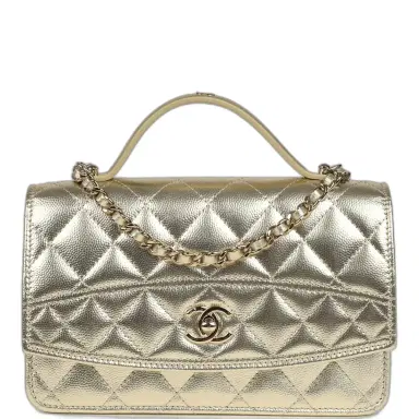 Chanel Chanel Trendy Top Handle Wallet On Chain WOC Metallic Gold Shiny Caviar Light Gold Hardware | Thumbnail 1