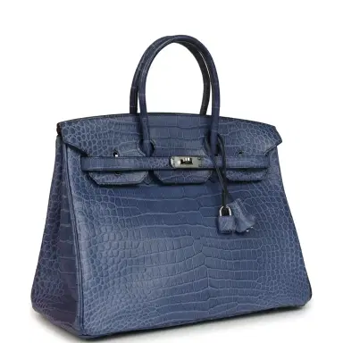 HERMÈS Pre-owned Hermes Birkin 35 Bleu Brighton Matte Porosus Crocodile Palladium Hardware | Thumbnail 2 HERMÈS Pre-owned Hermes Birkin 35 Bleu Brighton Matte Porosus Crocodile Palladium Hardware | Thumbnail 2