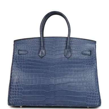 HERMÈS Pre-owned Hermes Birkin 35 Bleu Brighton Matte Porosus Crocodile Palladium Hardware | Thumbnail 4 HERMÈS Pre-owned Hermes Birkin 35 Bleu Brighton Matte Porosus Crocodile Palladium Hardware | Thumbnail 4