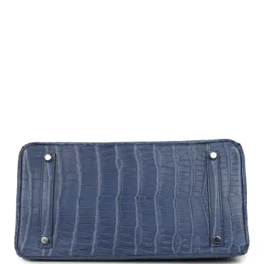 HERMÈS Pre-owned Hermes Birkin 35 Bleu Brighton Matte Porosus Crocodile Palladium Hardware | Thumbnail 6 HERMÈS Pre-owned Hermes Birkin 35 Bleu Brighton Matte Porosus Crocodile Palladium Hardware | Thumbnail 6