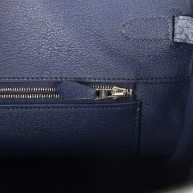 HERMÈS Pre-owned Hermes Birkin 35 Bleu Brighton Matte Porosus Crocodile Palladium Hardware | Thumbnail 9 HERMÈS Pre-owned Hermes Birkin 35 Bleu Brighton Matte Porosus Crocodile Palladium Hardware | Thumbnail 9