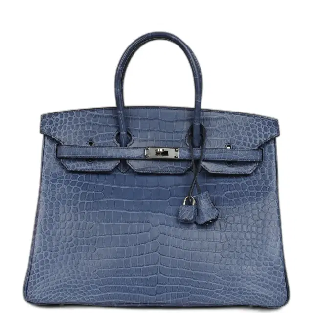 hermes Pre-owned Hermes Birkin 35 Bleu Brighton Matte Porosus Crocodile Palladium Hardware